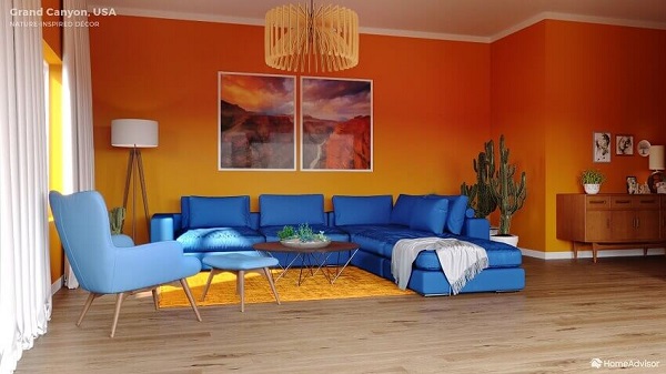 ترکیب آبی و نارنجی در طراحی داخلی